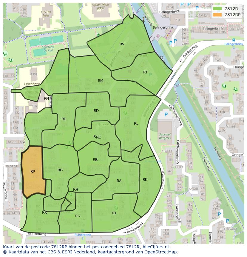 Afbeelding van het postcodegebied 7812 RP op de kaart.