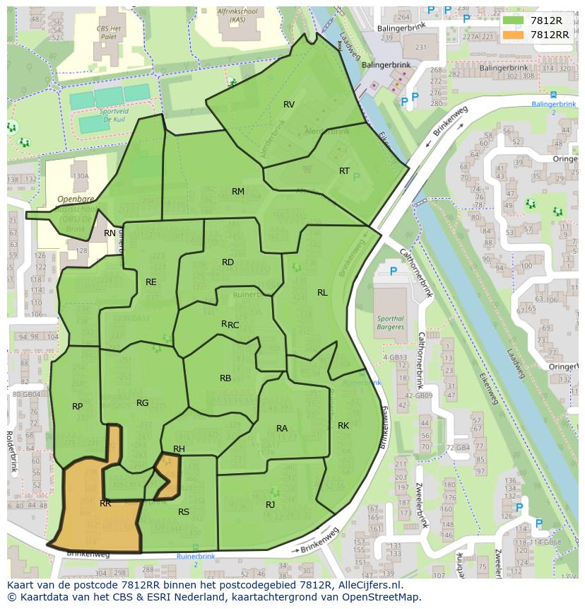 Afbeelding van het postcodegebied 7812 RR op de kaart.