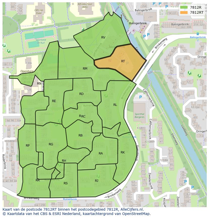 Afbeelding van het postcodegebied 7812 RT op de kaart.