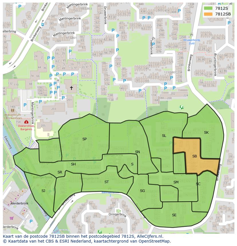 Afbeelding van het postcodegebied 7812 SB op de kaart.