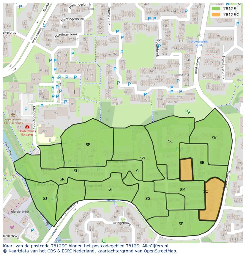 Afbeelding van het postcodegebied 7812 SC op de kaart.