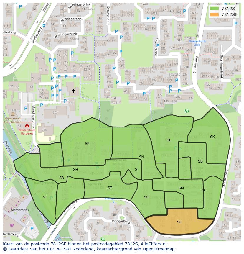 Afbeelding van het postcodegebied 7812 SE op de kaart.