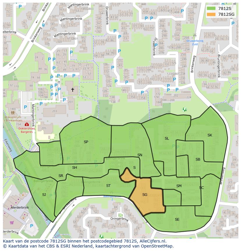 Afbeelding van het postcodegebied 7812 SG op de kaart.