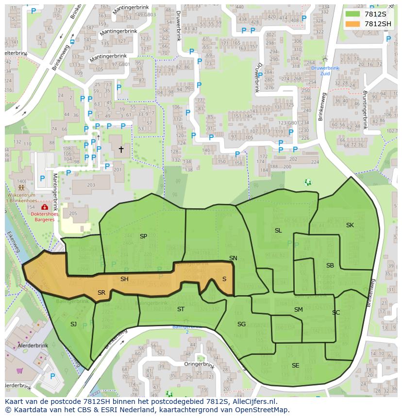 Afbeelding van het postcodegebied 7812 SH op de kaart.