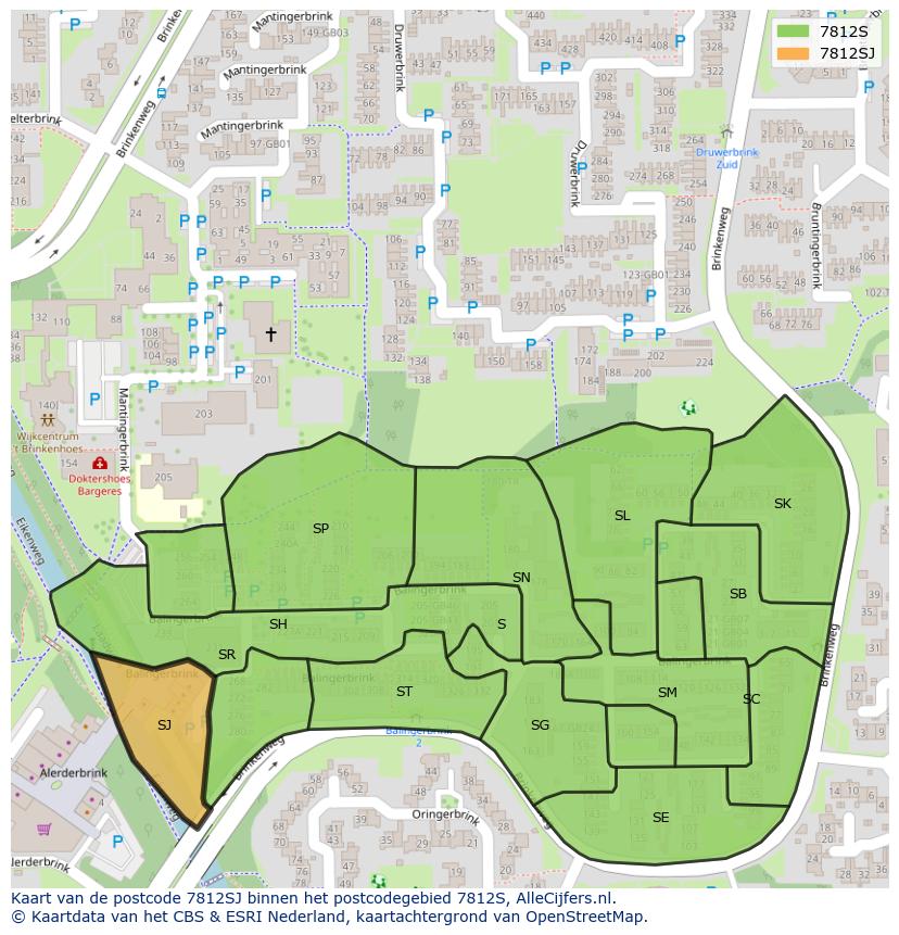 Afbeelding van het postcodegebied 7812 SJ op de kaart.