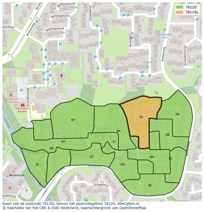 Afbeelding van het postcodegebied 7812 SL op de kaart.