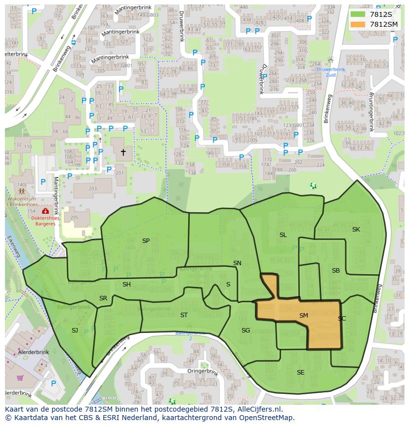 Afbeelding van het postcodegebied 7812 SM op de kaart.