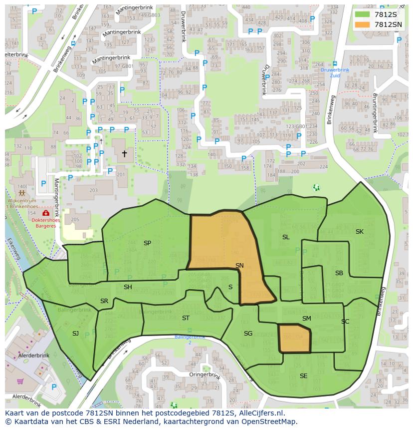 Afbeelding van het postcodegebied 7812 SN op de kaart.