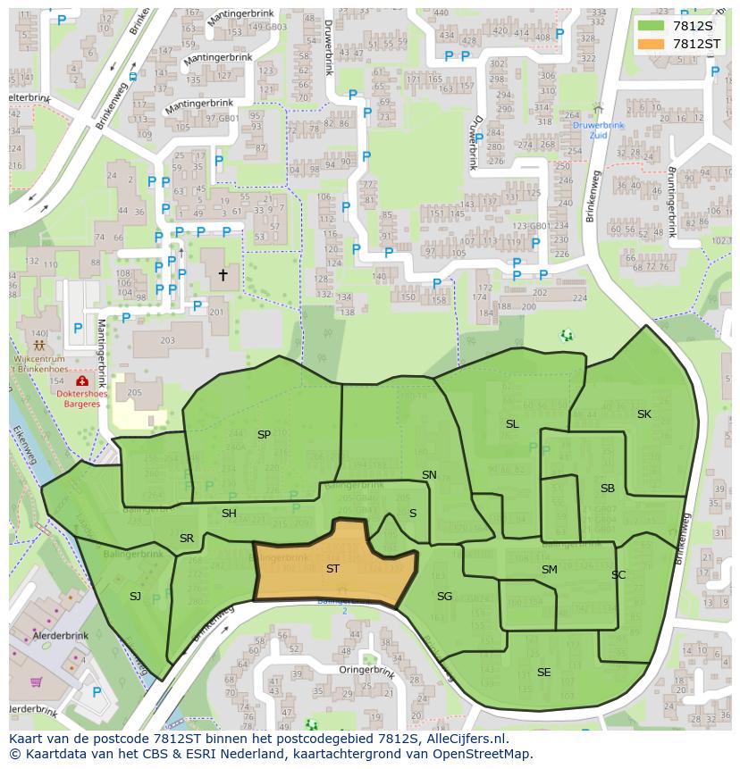 Afbeelding van het postcodegebied 7812 ST op de kaart.
