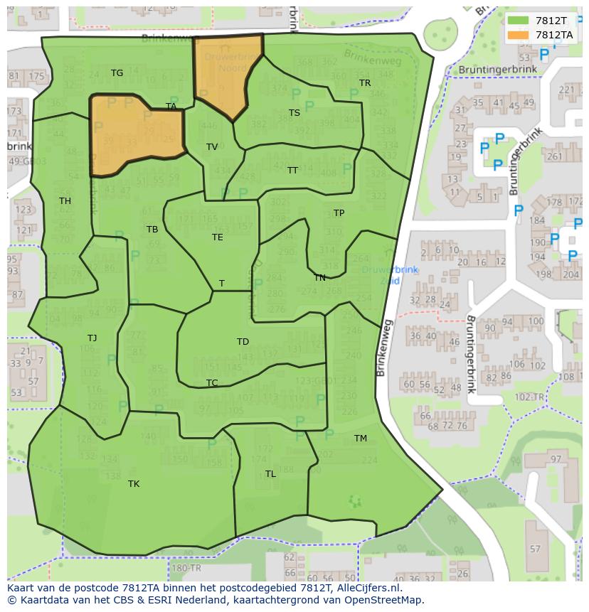 Afbeelding van het postcodegebied 7812 TA op de kaart.
