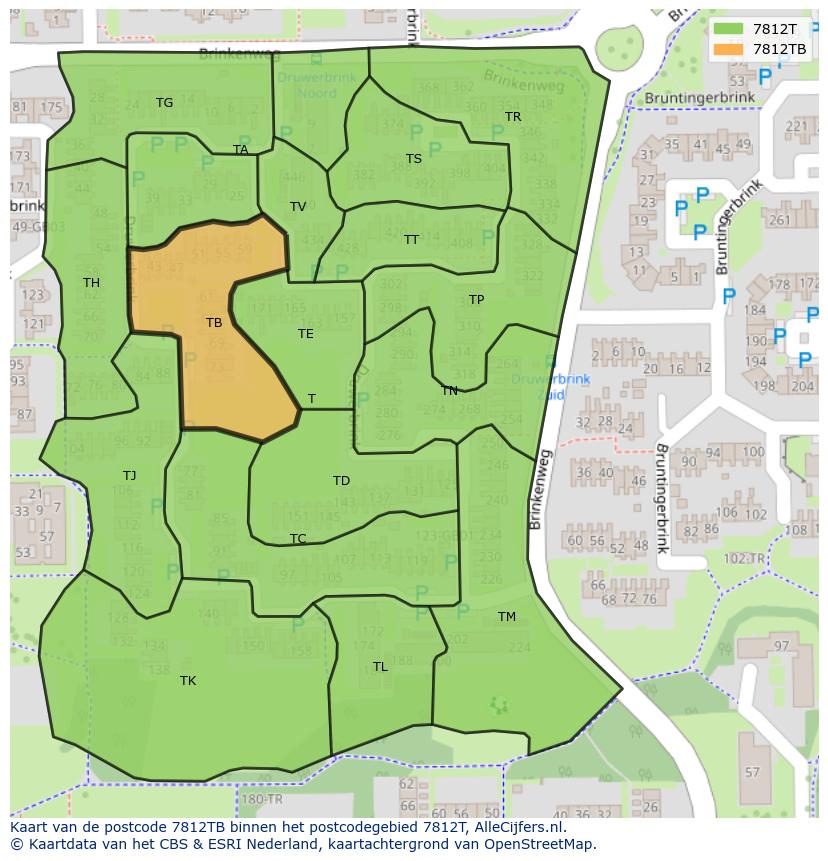 Afbeelding van het postcodegebied 7812 TB op de kaart.