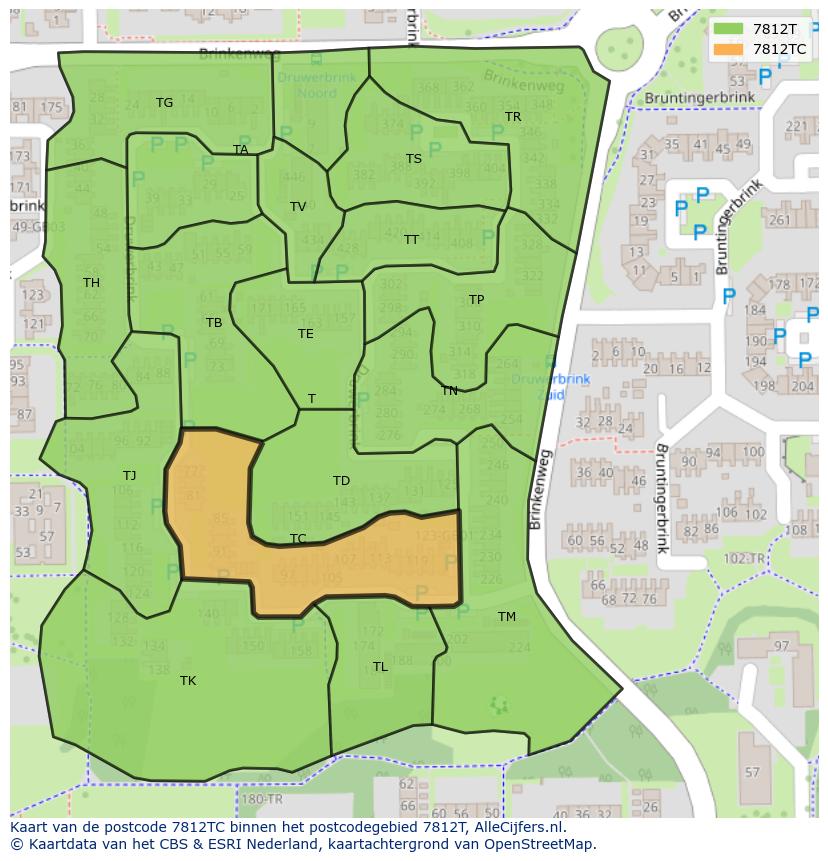 Afbeelding van het postcodegebied 7812 TC op de kaart.