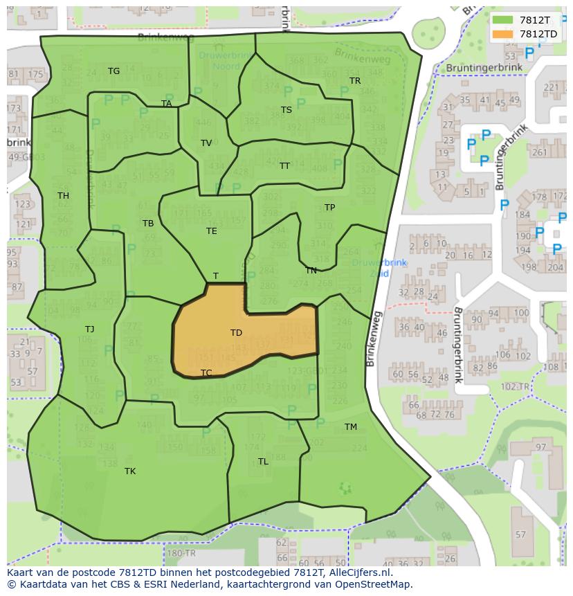 Afbeelding van het postcodegebied 7812 TD op de kaart.