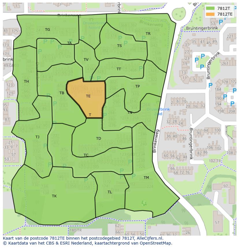 Afbeelding van het postcodegebied 7812 TE op de kaart.