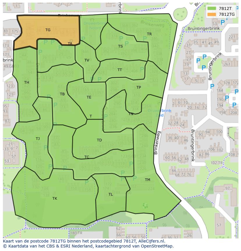 Afbeelding van het postcodegebied 7812 TG op de kaart.
