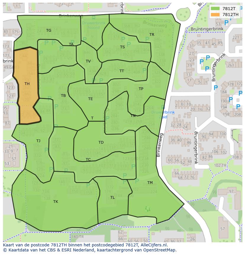 Afbeelding van het postcodegebied 7812 TH op de kaart.
