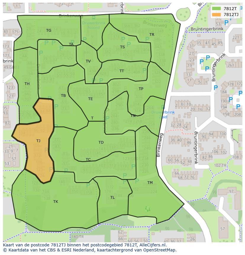 Afbeelding van het postcodegebied 7812 TJ op de kaart.