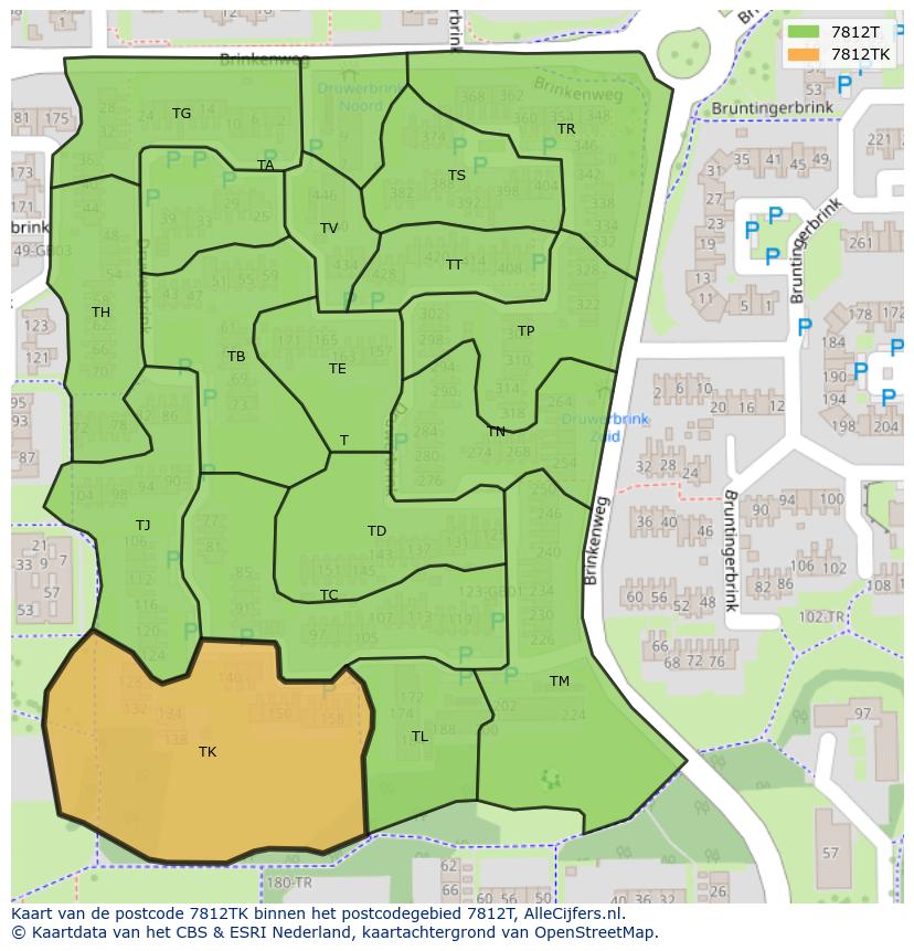 Afbeelding van het postcodegebied 7812 TK op de kaart.