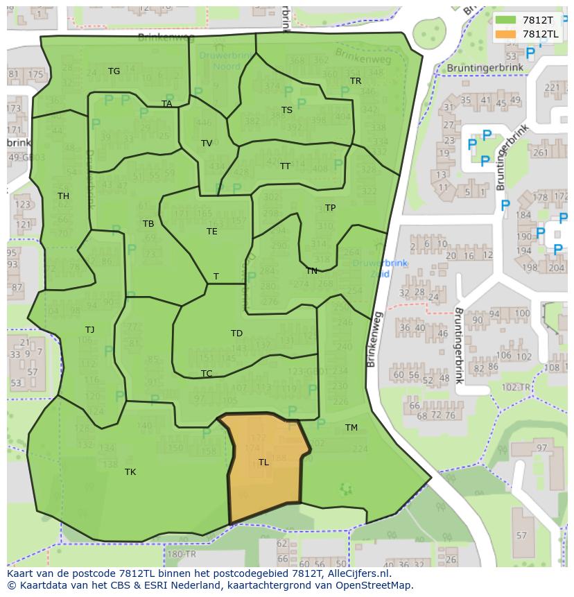 Afbeelding van het postcodegebied 7812 TL op de kaart.
