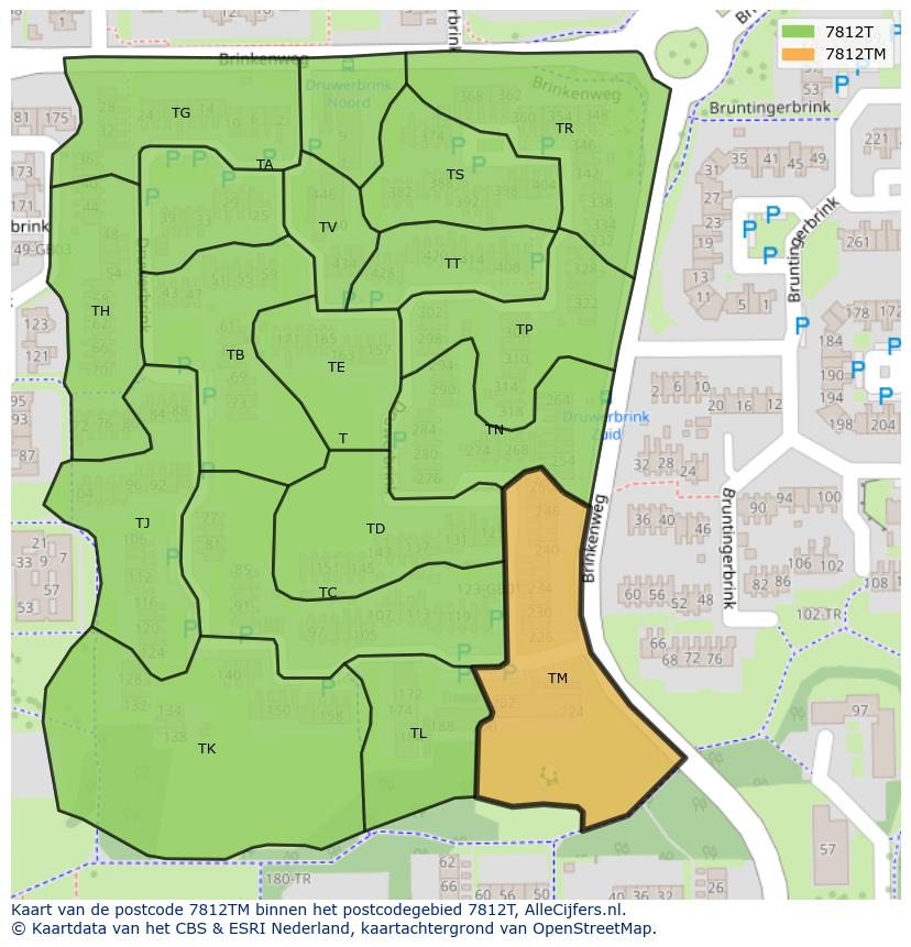Afbeelding van het postcodegebied 7812 TM op de kaart.