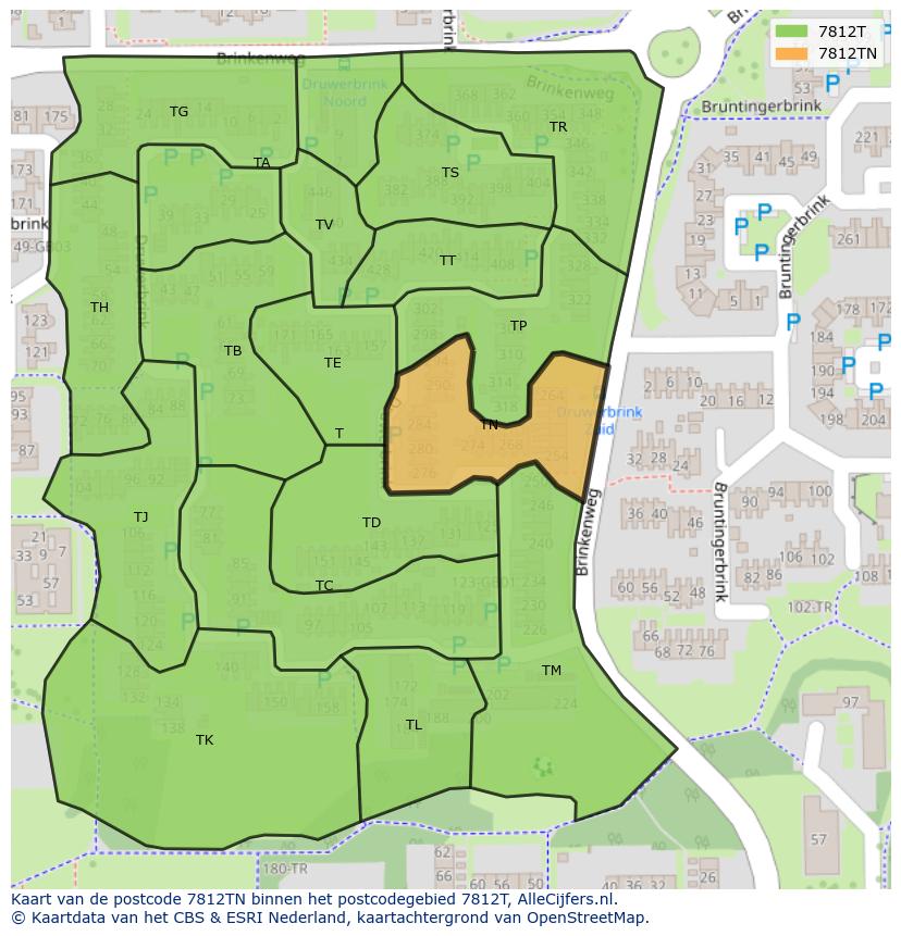 Afbeelding van het postcodegebied 7812 TN op de kaart.