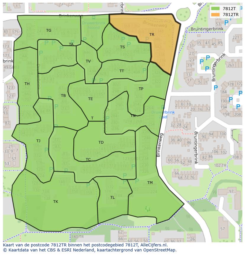 Afbeelding van het postcodegebied 7812 TR op de kaart.