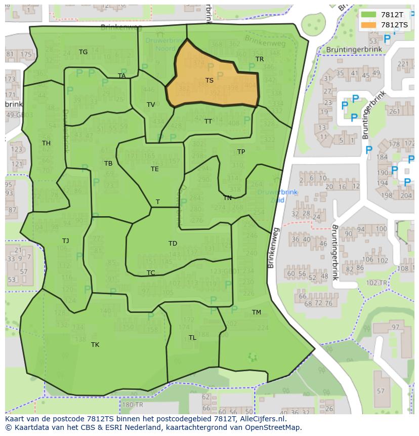 Afbeelding van het postcodegebied 7812 TS op de kaart.