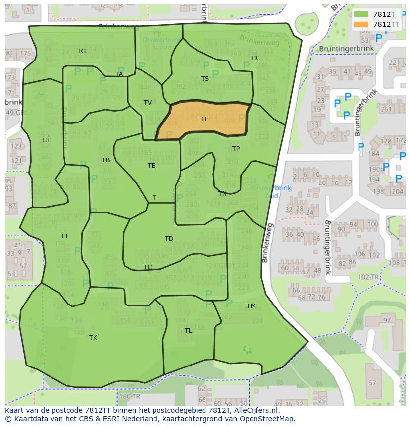 Afbeelding van het postcodegebied 7812 TT op de kaart.