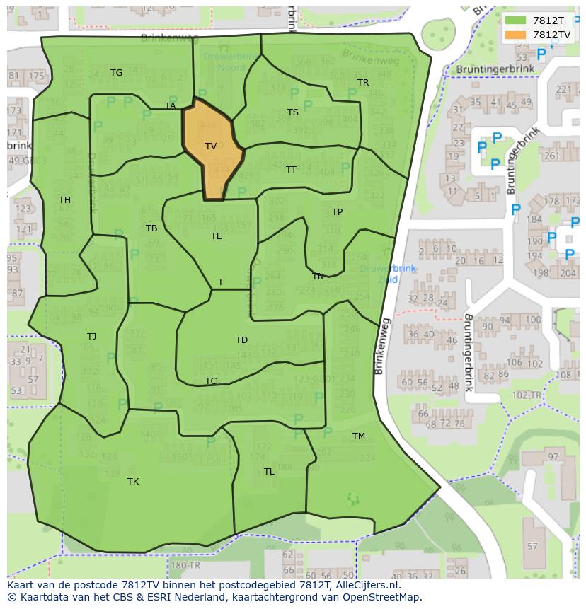 Afbeelding van het postcodegebied 7812 TV op de kaart.