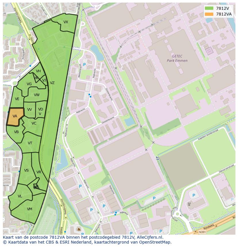 Afbeelding van het postcodegebied 7812 VA op de kaart.
