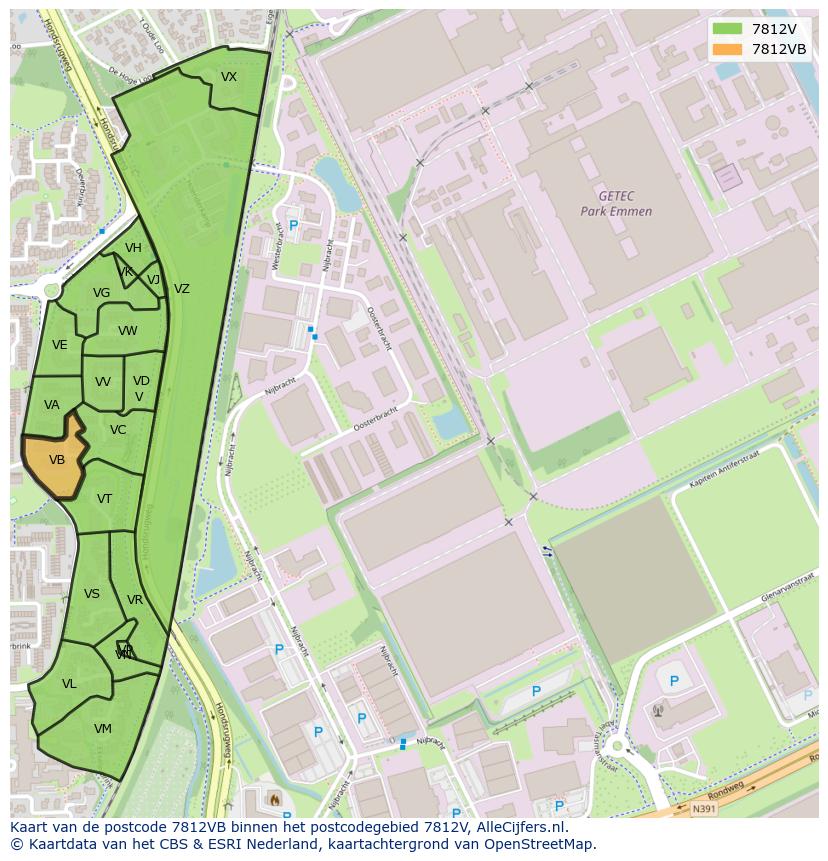 Afbeelding van het postcodegebied 7812 VB op de kaart.