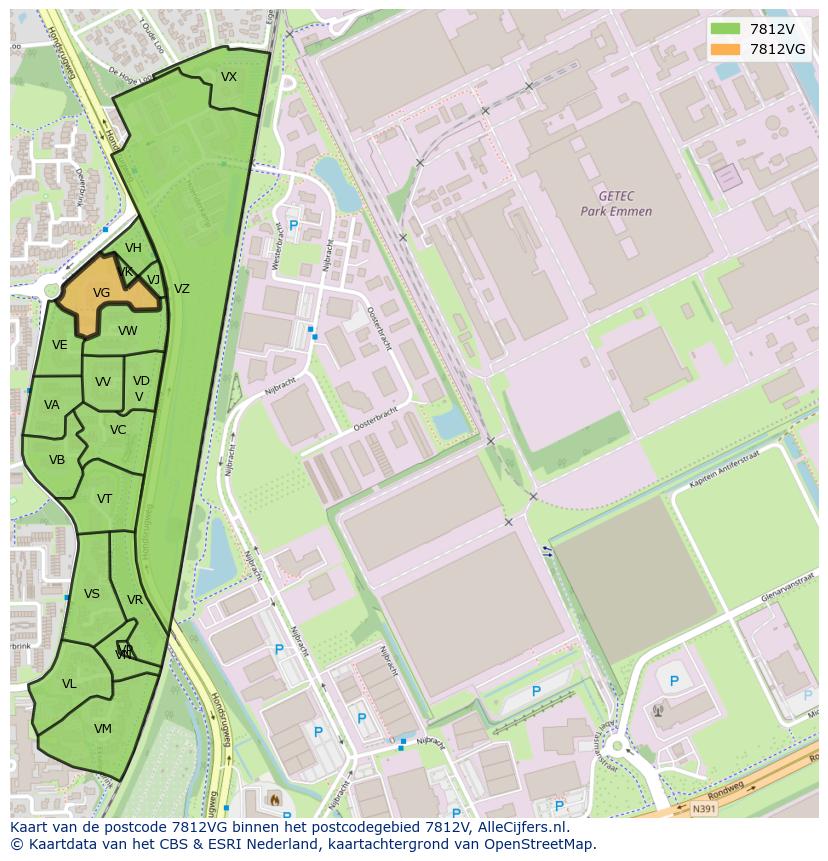 Afbeelding van het postcodegebied 7812 VG op de kaart.