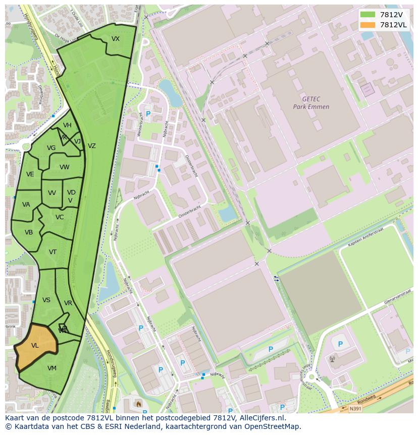 Afbeelding van het postcodegebied 7812 VL op de kaart.