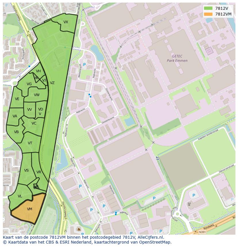 Afbeelding van het postcodegebied 7812 VM op de kaart.