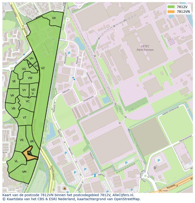 Afbeelding van het postcodegebied 7812 VN op de kaart.