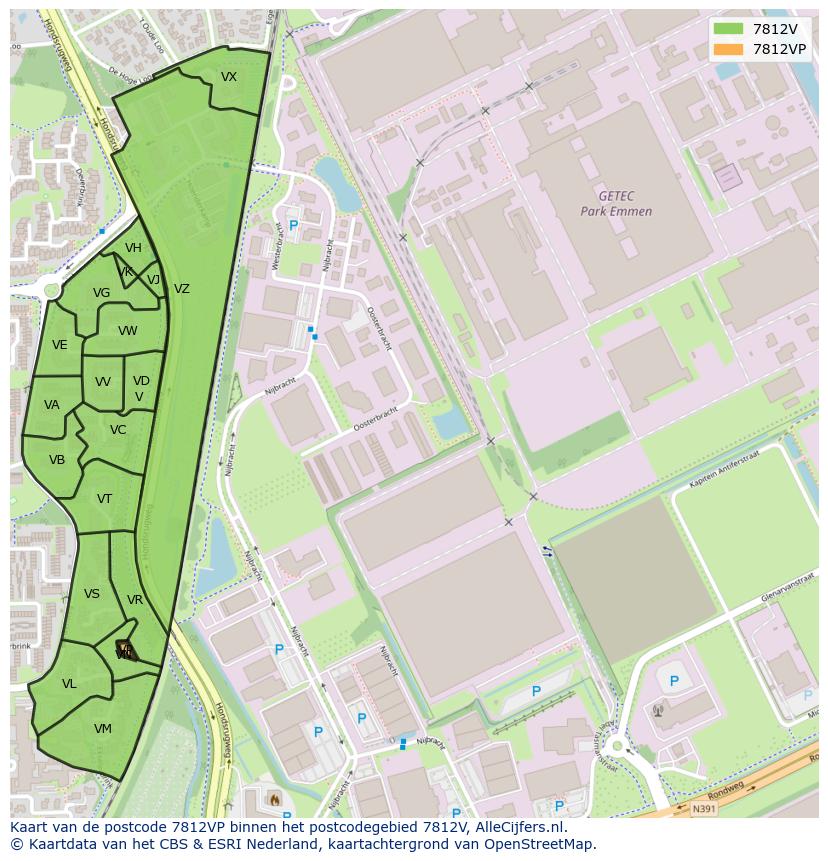 Afbeelding van het postcodegebied 7812 VP op de kaart.