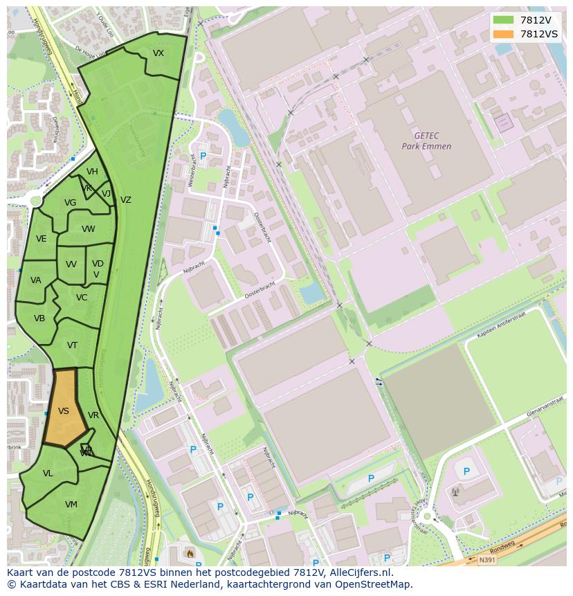Afbeelding van het postcodegebied 7812 VS op de kaart.