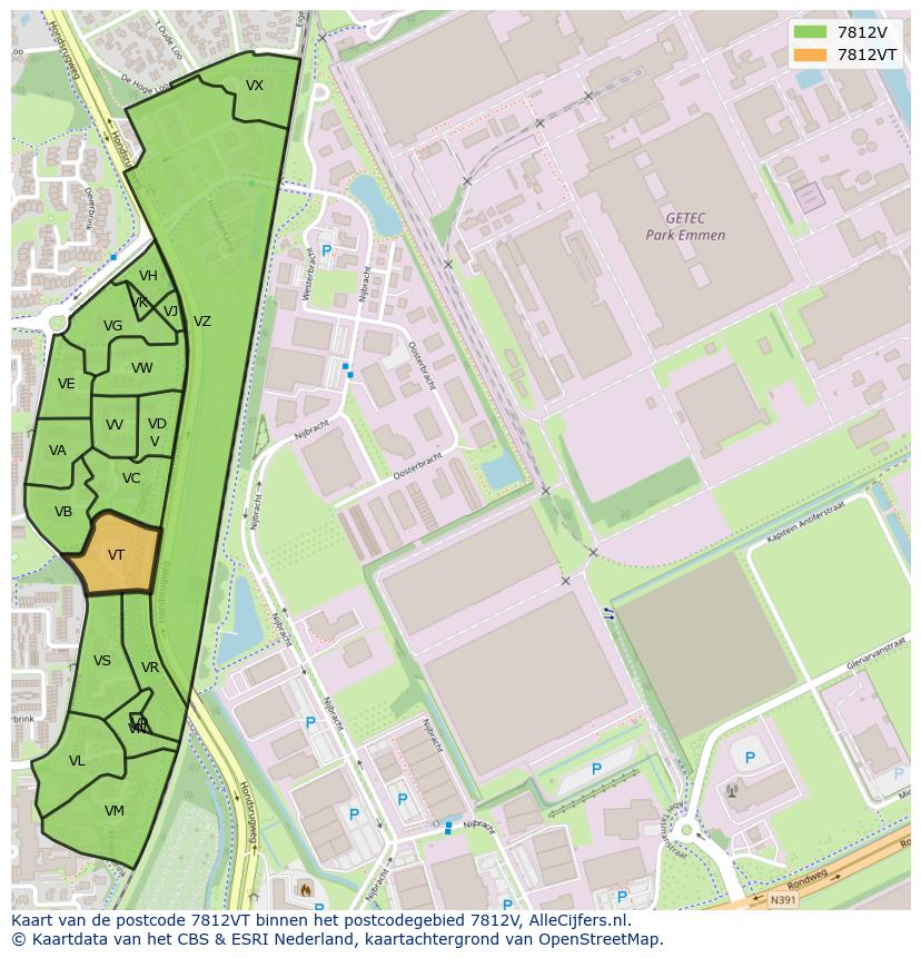 Afbeelding van het postcodegebied 7812 VT op de kaart.
