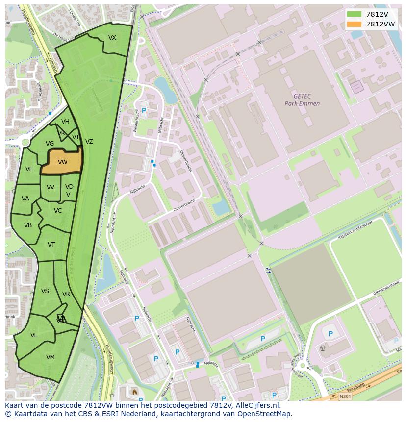 Afbeelding van het postcodegebied 7812 VW op de kaart.