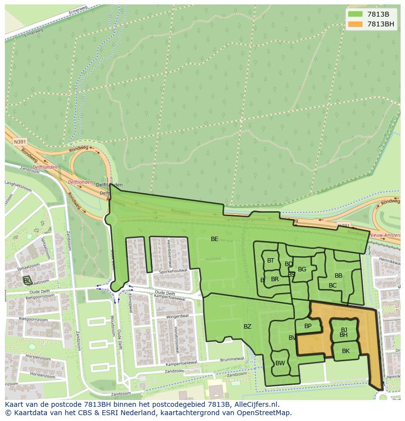 Afbeelding van het postcodegebied 7813 BH op de kaart.