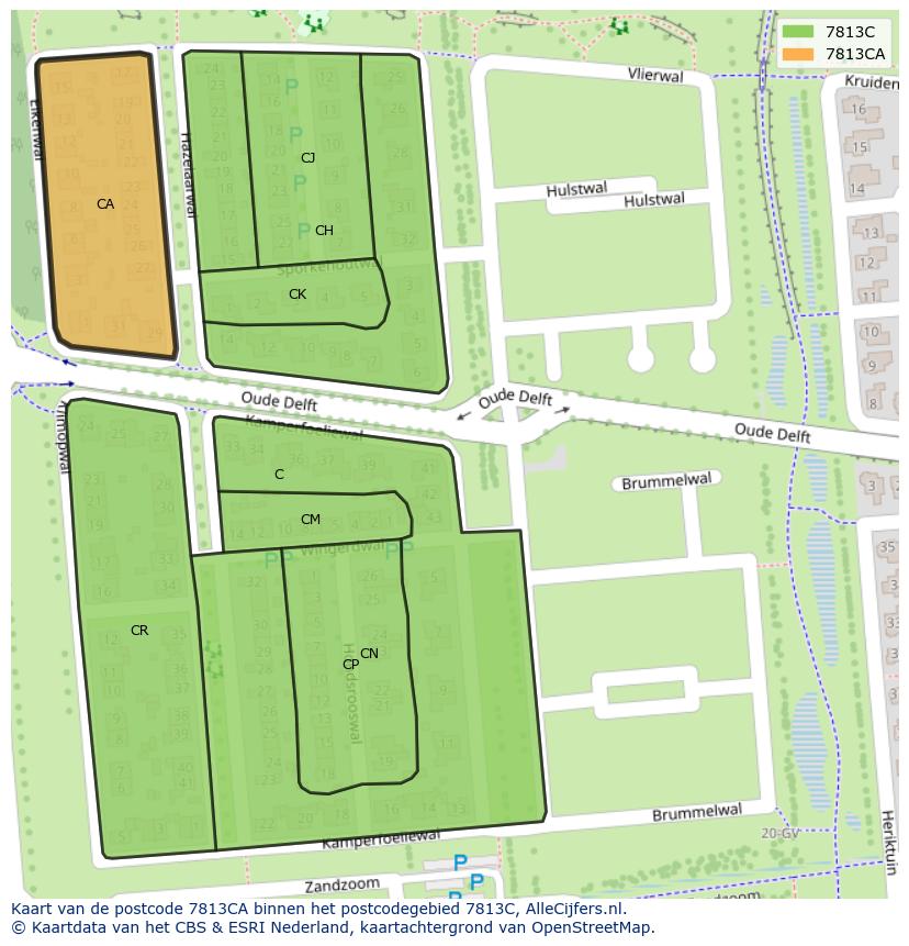 Afbeelding van het postcodegebied 7813 CA op de kaart.