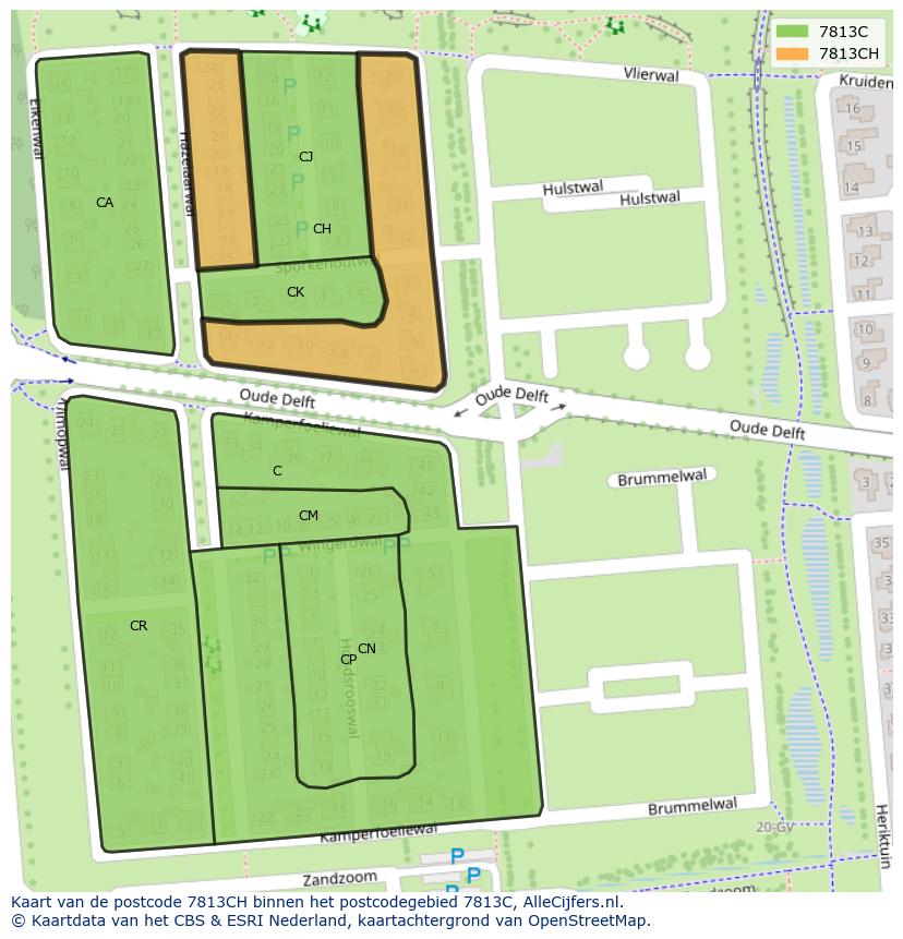 Afbeelding van het postcodegebied 7813 CH op de kaart.