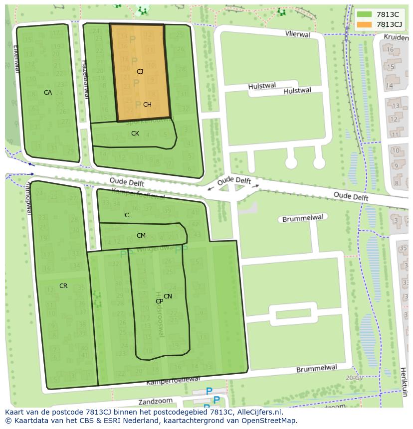 Afbeelding van het postcodegebied 7813 CJ op de kaart.