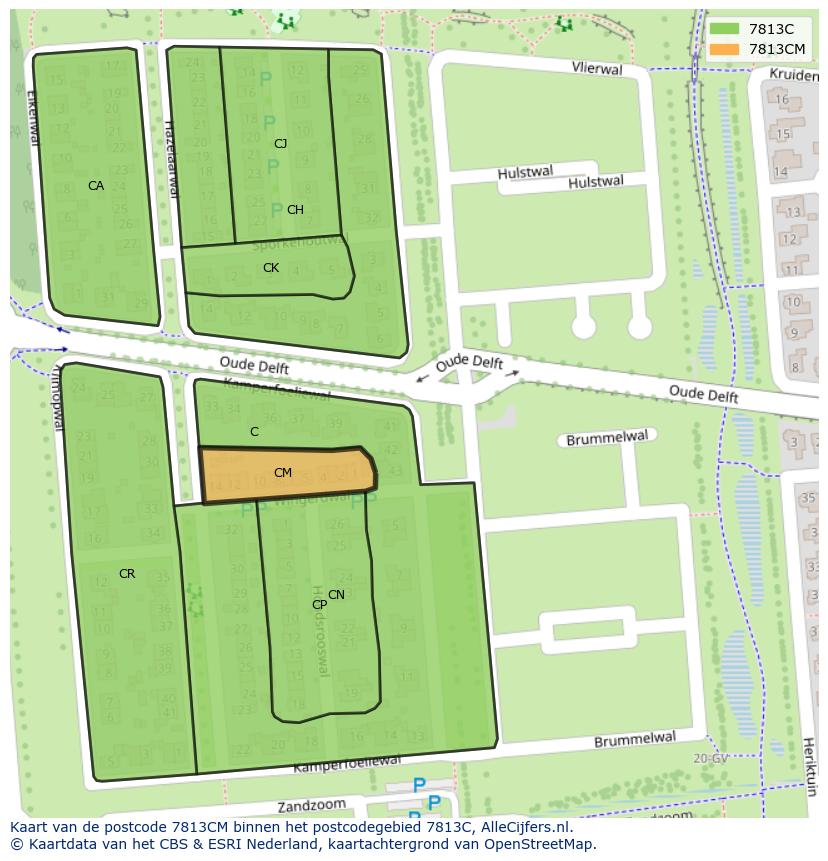 Afbeelding van het postcodegebied 7813 CM op de kaart.