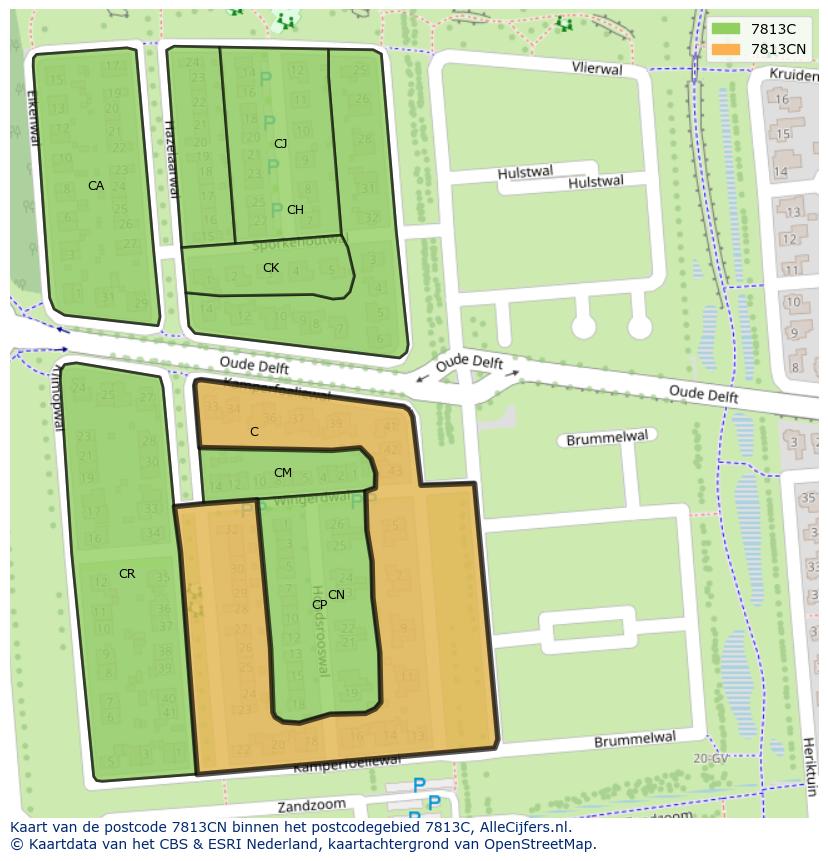 Afbeelding van het postcodegebied 7813 CN op de kaart.