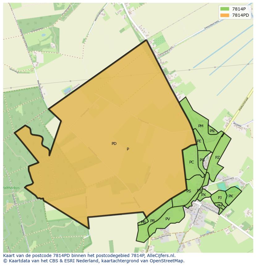 Afbeelding van het postcodegebied 7814 PD op de kaart.
