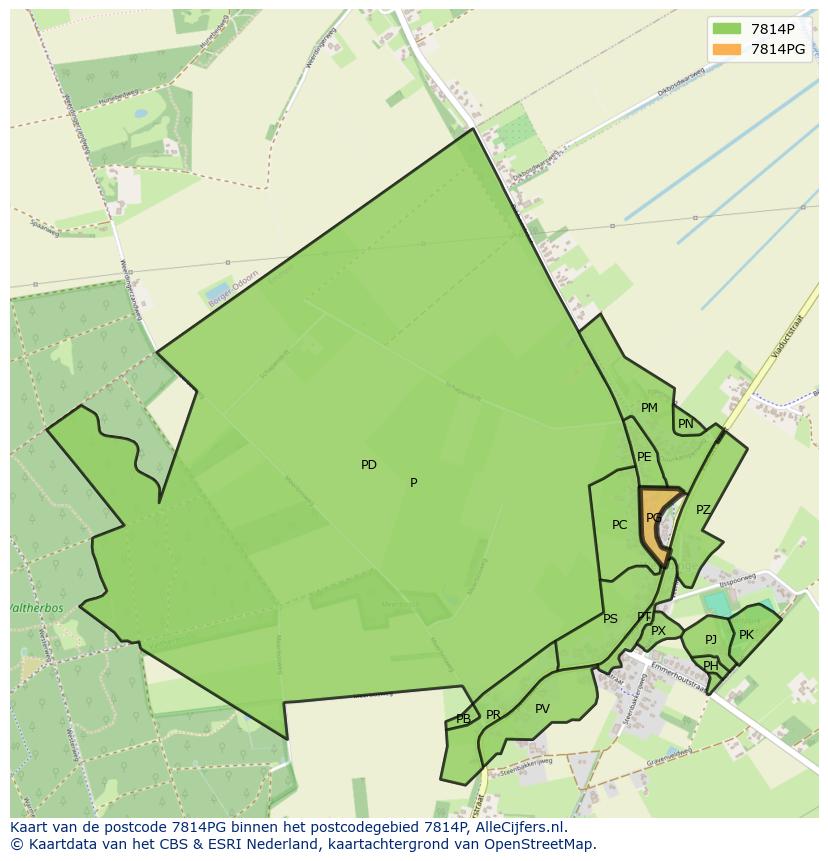 Afbeelding van het postcodegebied 7814 PG op de kaart.
