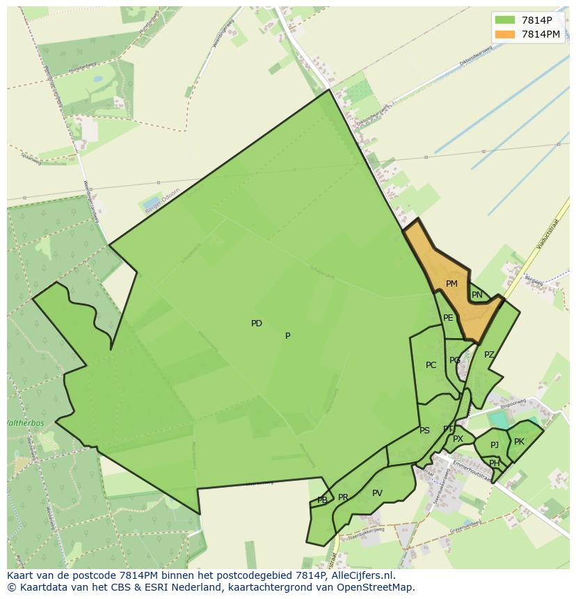 Afbeelding van het postcodegebied 7814 PM op de kaart.