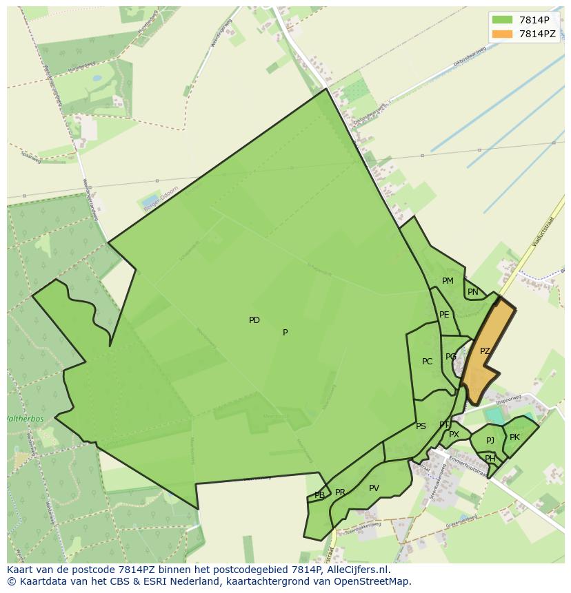 Afbeelding van het postcodegebied 7814 PZ op de kaart.