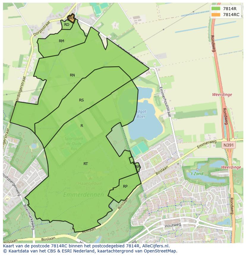 Afbeelding van het postcodegebied 7814 RC op de kaart.